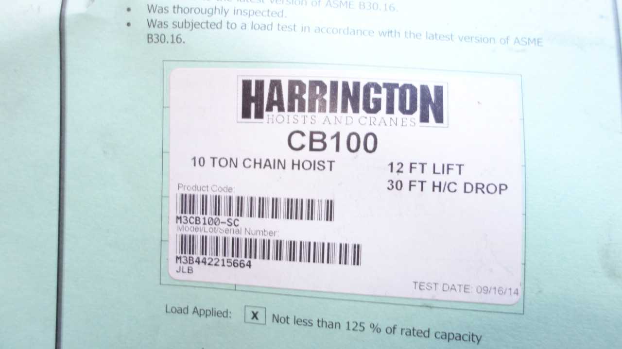 LOT OF 4 HARRINGTON CB100 10 TON MANUAL CHAIN HOISTS - LIFTING EQUIPMENT