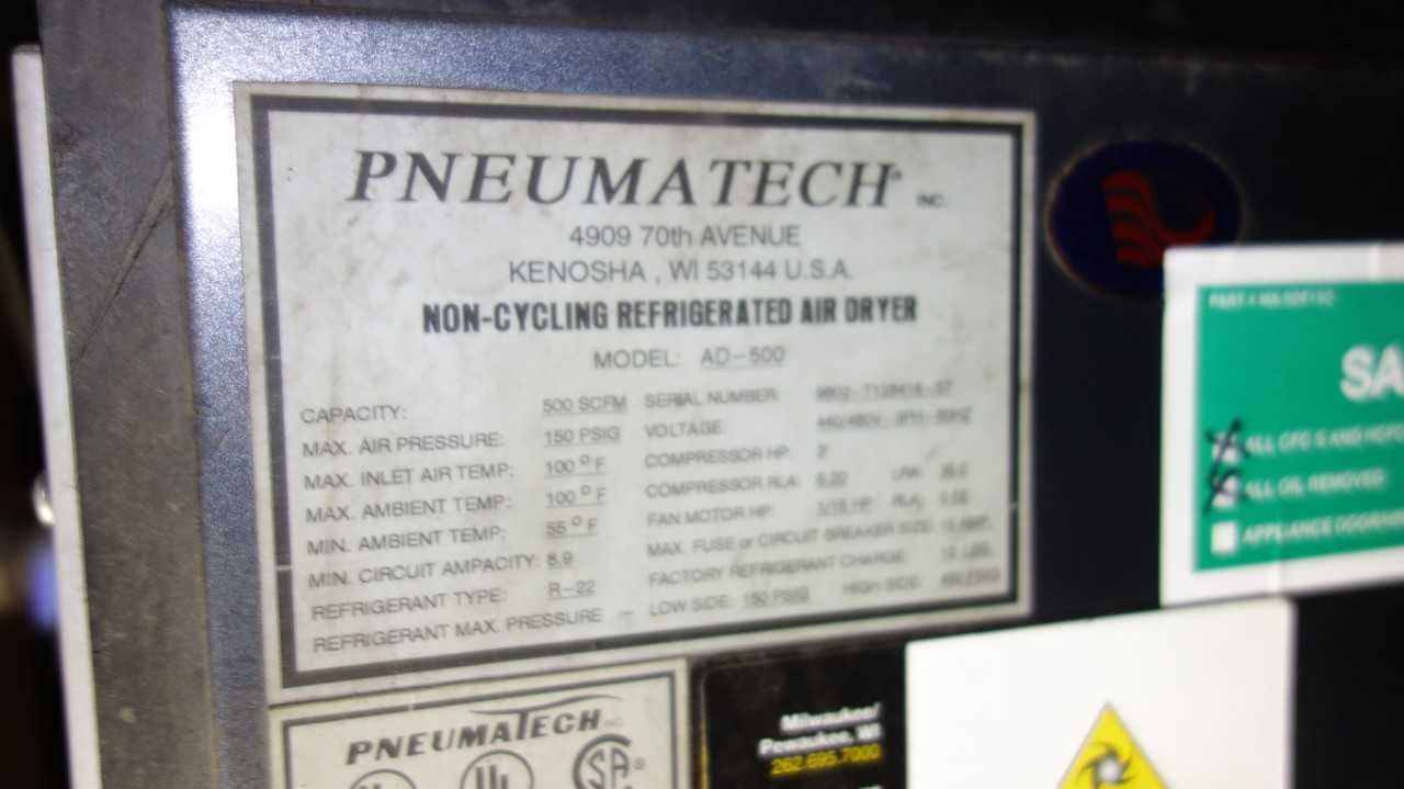 PNEUMATECH AD-500 500 SCFM REFRIGERATED AIR DRYER - AIR DRYERS