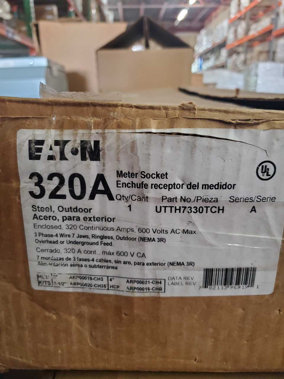 (1) Eaton UTTH7330TCH 320A Ringless Meter Socket 7 Terminal - INDUSTRIAL PARTS