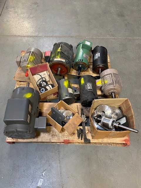 Lot of 8 Induction and DC Motors with Accessories - Used - Bench Tested - Pulled from Tool Crib Inventory - ELECTRIC MOTORS