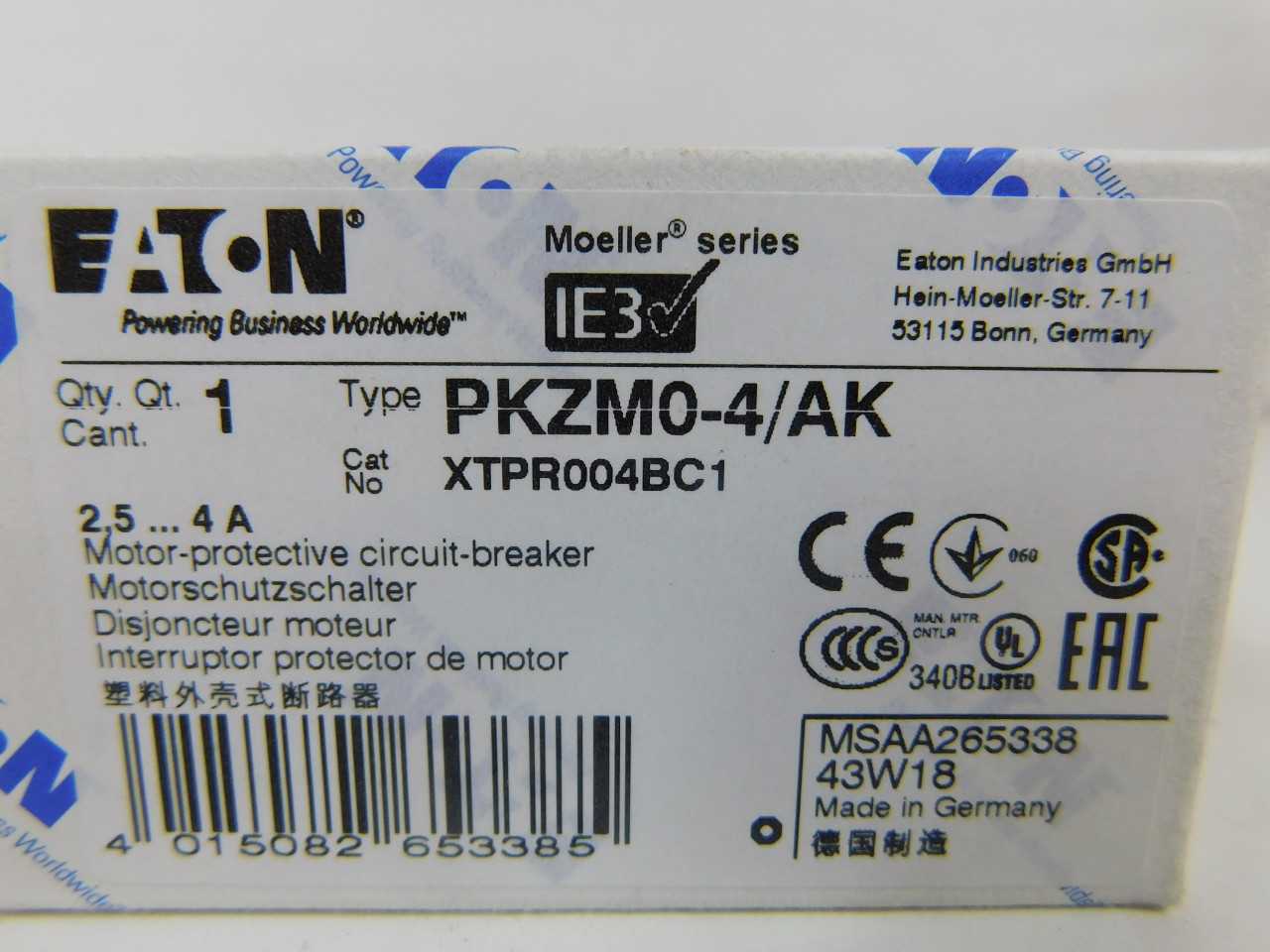 Quantity of 12x XTPR004BC1 MCP/Motor Circuit Protectors - ELECTRIC MOTORS