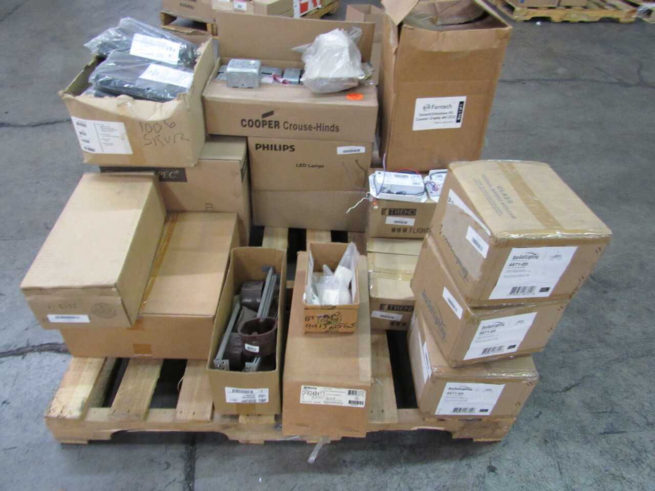 Pallet of 91x Assorted Lights, LEDs, Electric Fans, Heaters, Tools, Electrical Conduit/Fittings & Cables - LIGHTING