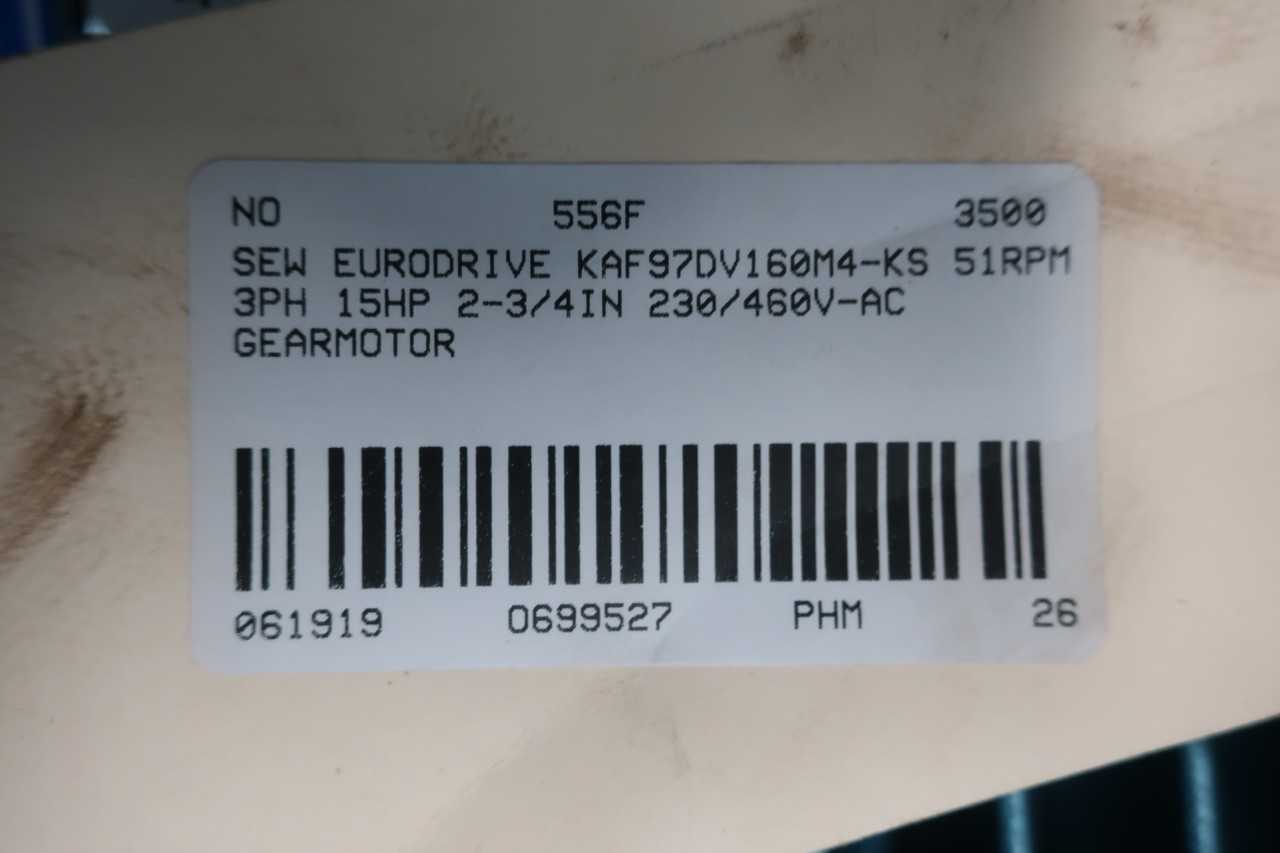 SEW EURODRIVE KAF97DV160M4-KS 34.23:1 51RPM 3PH 15HP 2-3/4IN 230/460V-AC GEARMOTOR - ELECTRIC MOTORS