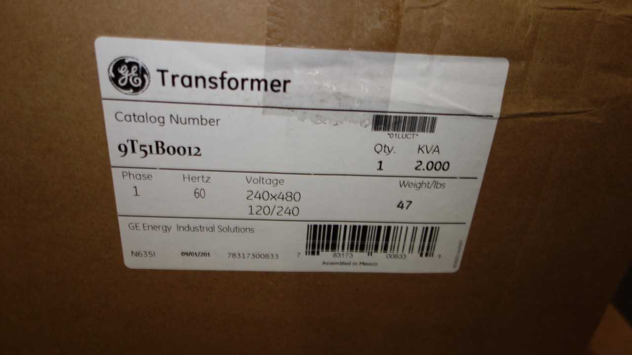 LOT OF 3 GE 9T51B0012 2KVA 480/120V-AC TRANSFORMERS - CONTROL TRANSFORMERS