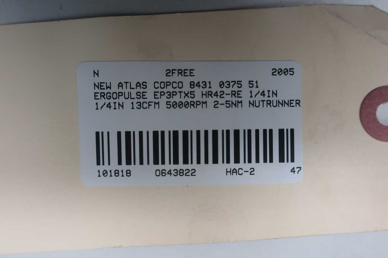 NEW ATLAS COPCO 8431 0375 51 ERGOPULSE EP3PTX5 HR42-RE 1/4IN 1/4IN 13CFM 5000RPM 2-5NM NUTRUNNER - ELECTRIC POWER TOOLS