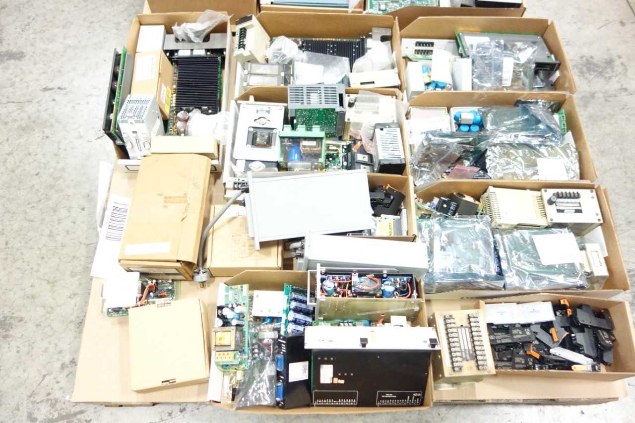 2 PALLETS OF ASSORTED ELECTRICAL CIRCUIT BOARDS, MODULES, POWER SUPPLY, H.E.S.I., HARNESS- DELTAV, EMERSON, YASKAWA, ABB, FOXBORO, PECO, FORNEY CO. - AUTOMATION & CONTROLS