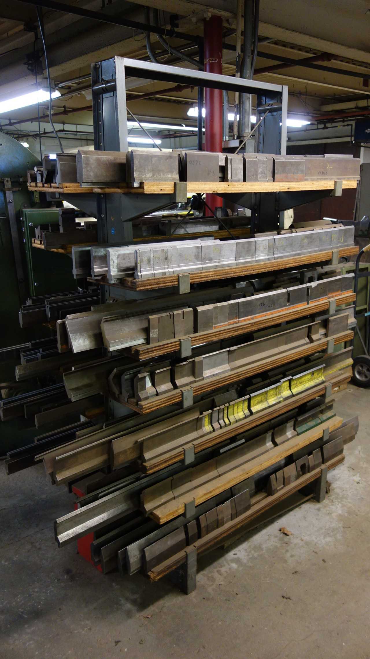 CONTENTS OF RACKING, ASSORTED STEEL PRESS BRAKE DIES (BOTH SIDES)