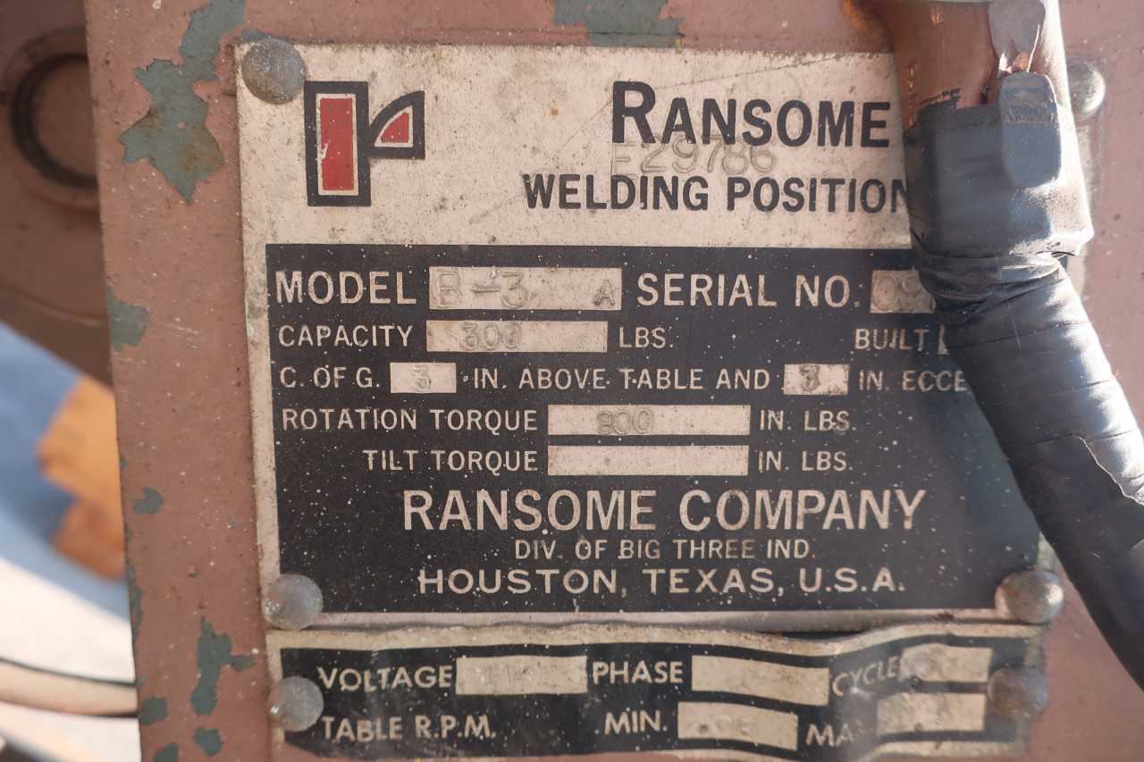 RANSOME B-3 WELDING POSITIONER 300LB CAP 115V 1PH 60CY - WELDING EQUIPMENT