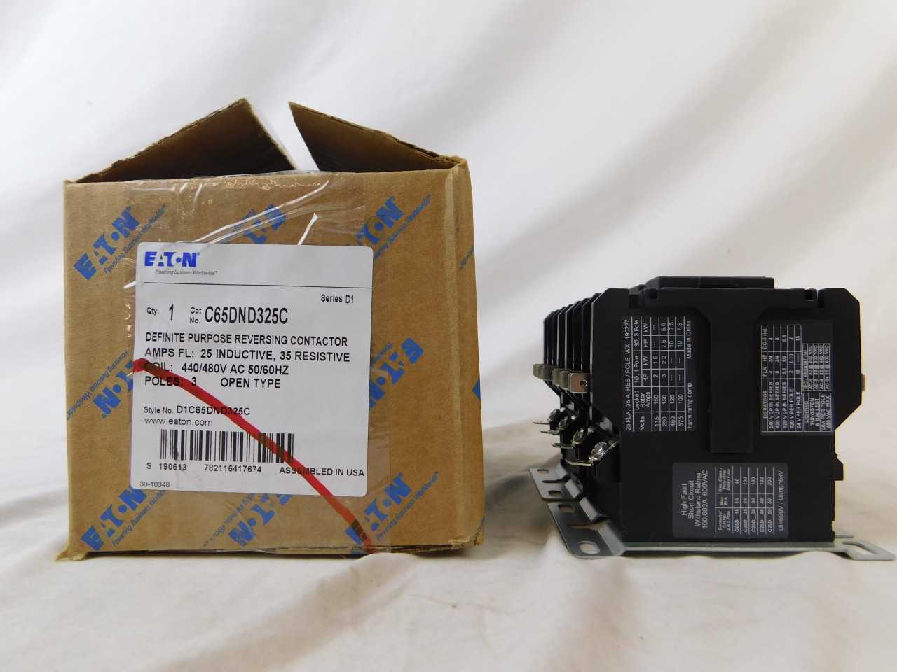 Quantity of 10 New Surplus Eaton C65DND325C Definite Purpose Contactor Reversing 3P 25 480V - CONTACTORS