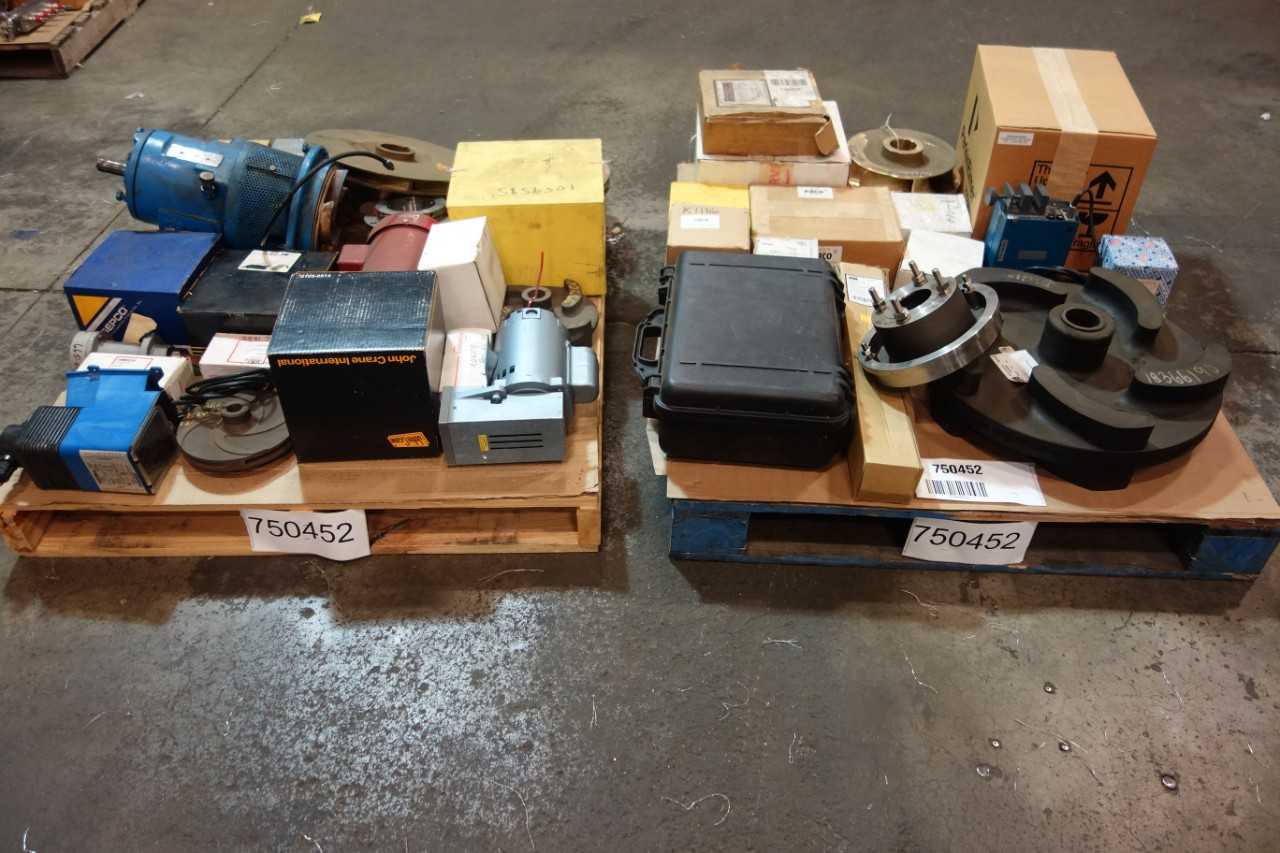 2 PALLETS OF ASSORTED PUMPS, PUMP REPLACEMENT PARTS AND ACCESSORIES, SLEEVES- FLOWSERVE, DAYTON, INDUSTRIAL SCIENTIFIC - PUMPS
