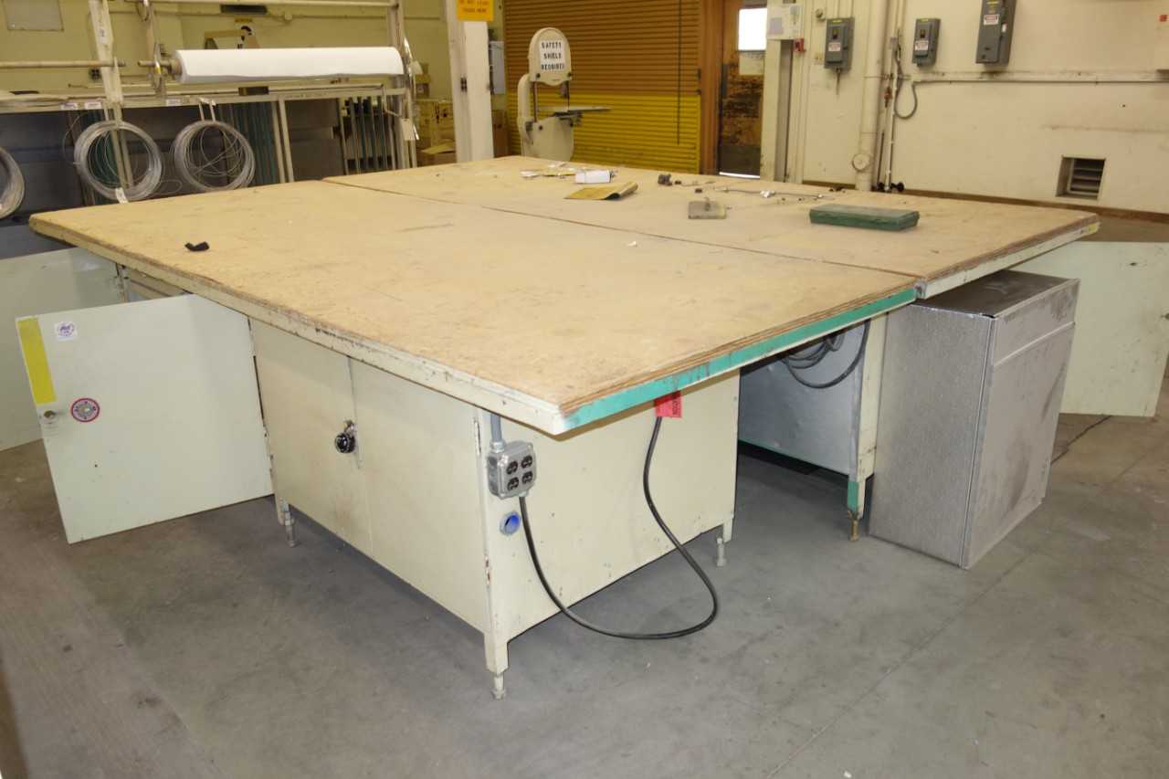 Lot of 2 Work Table with Wooden Surface and Contents 10' x 4' x 3' - MATERIAL HANDLING