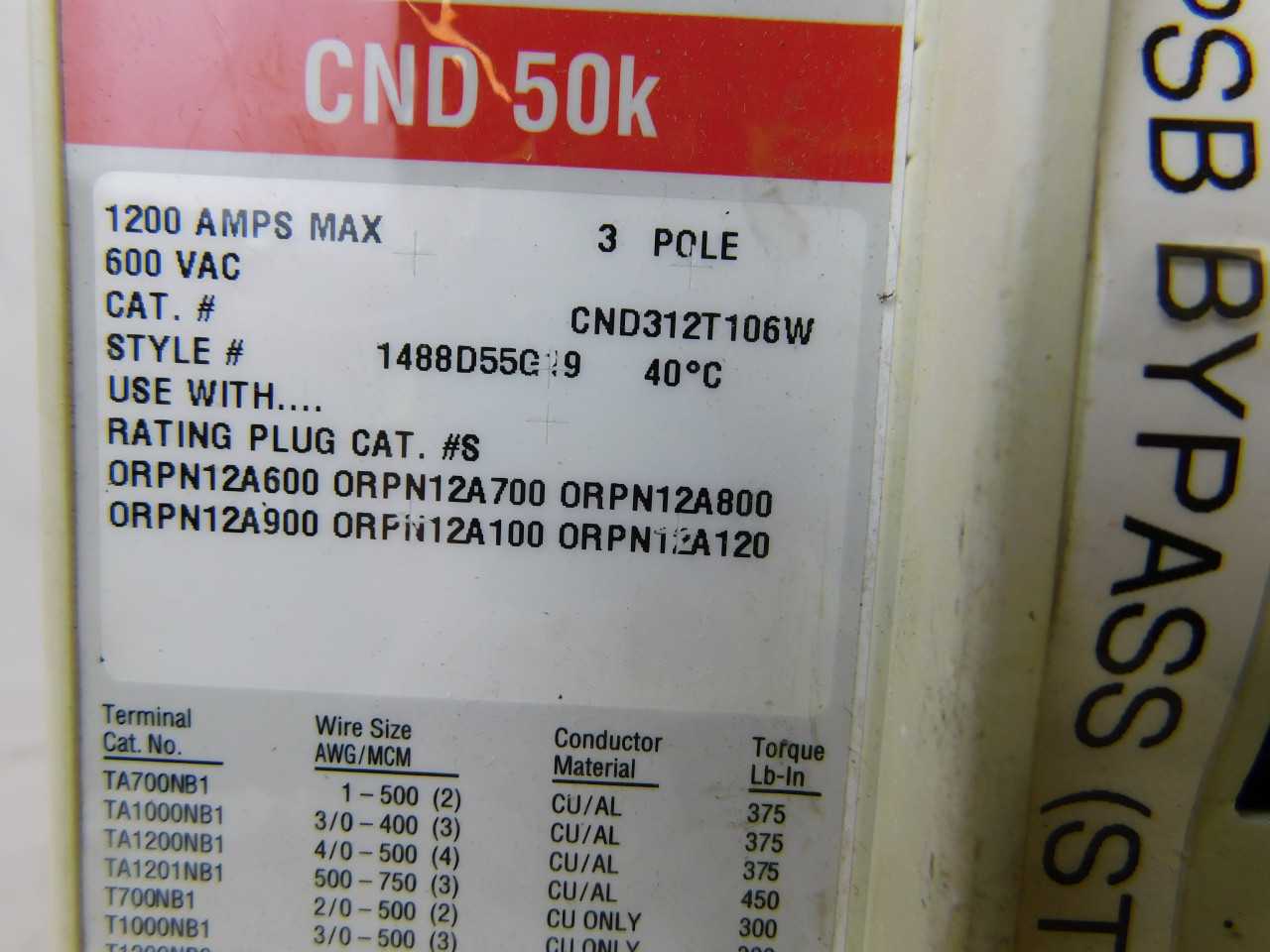 - Quantity of 1 - Eaton CND3800T106W - MCCB - VALVES
