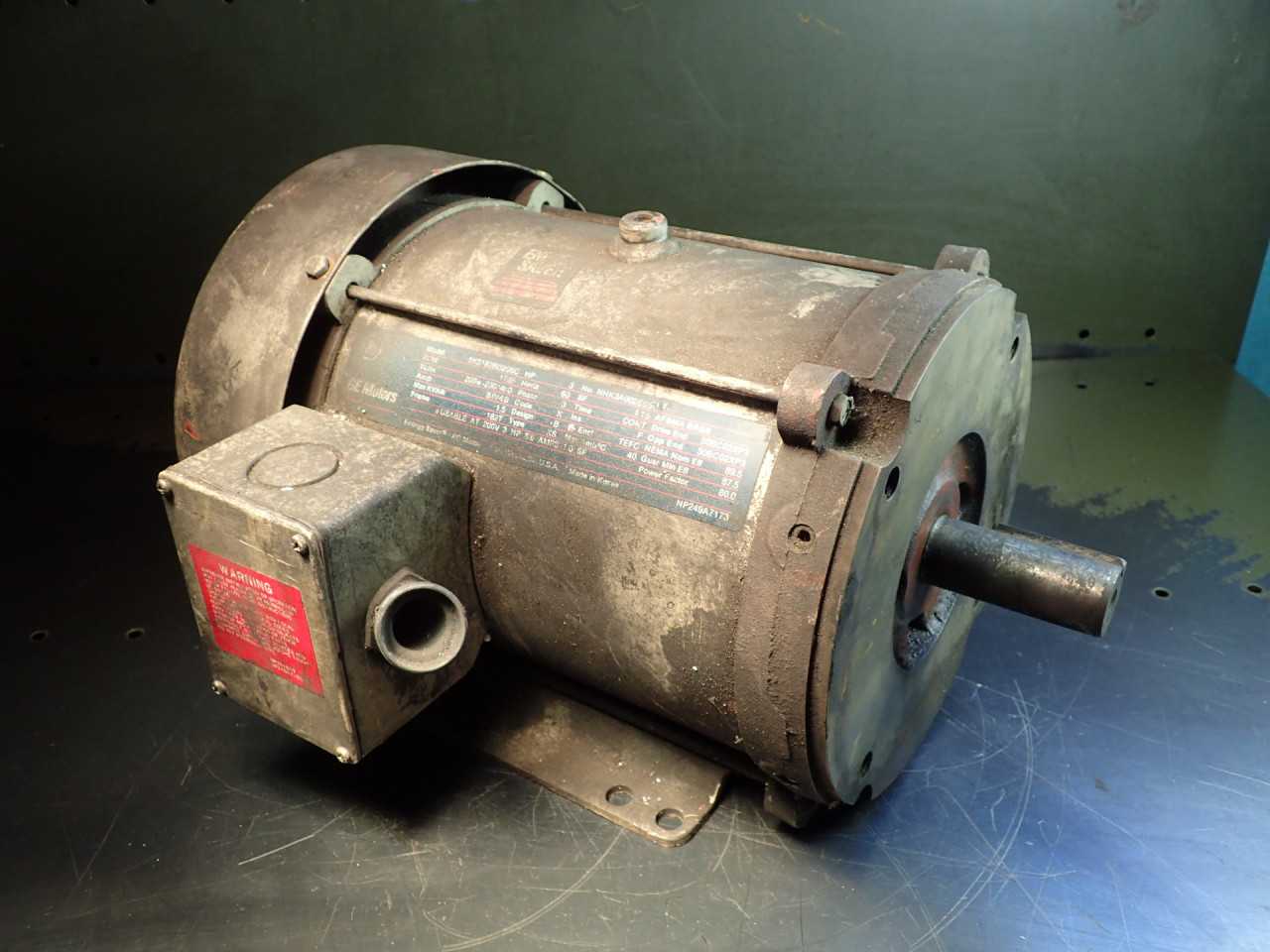 GE 5KS182BD 205C 3HP Energy Saver Motor: 200-230/460V 1765 RPM 1-1/8" Shaft 182T - ELECTRIC MOTORS