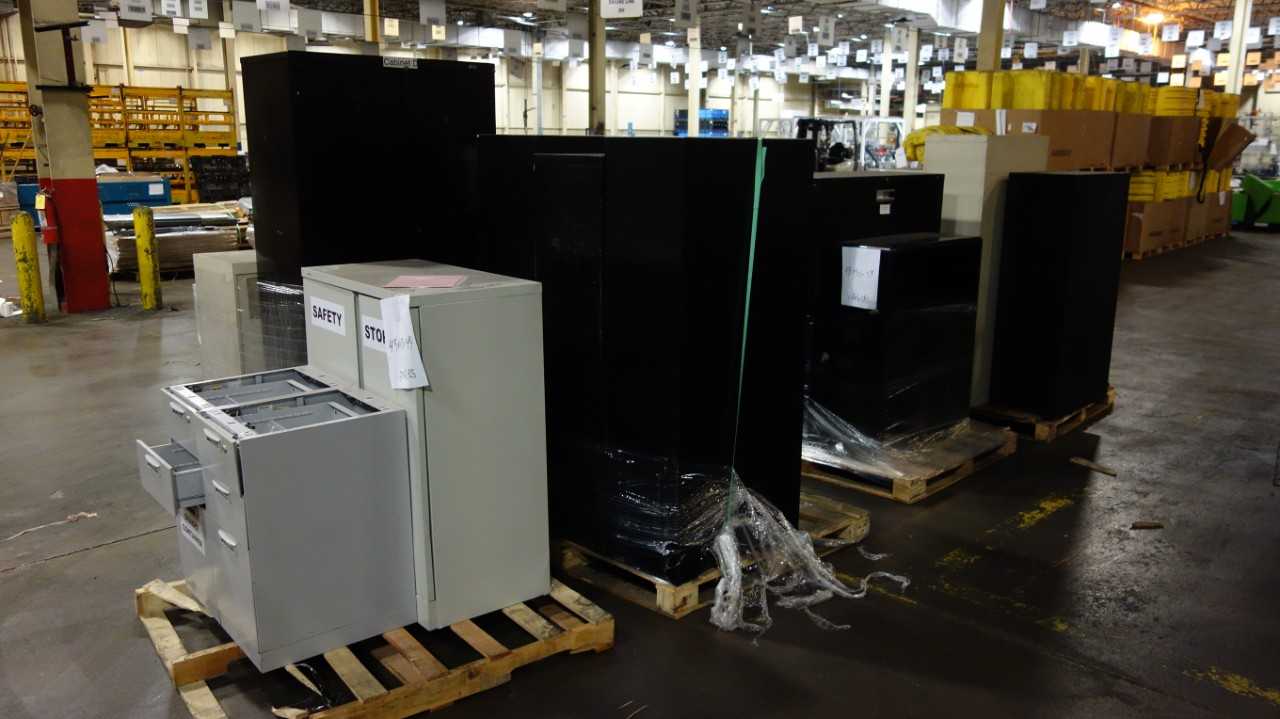 9 PALLETS OF ASSORTED STEEL FILING CABINETS, 2 DOOR CABINETS - PLANT & FACILITY