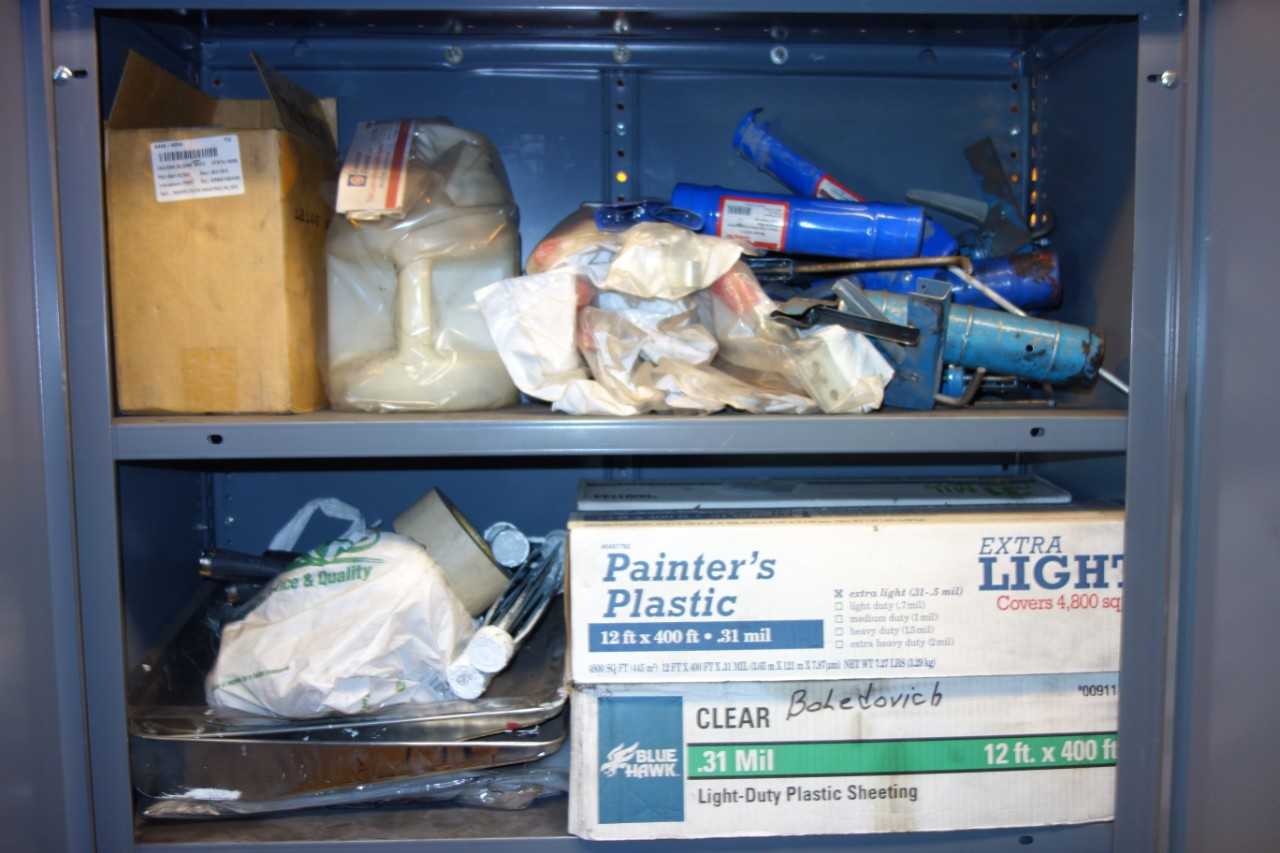 CONTENTS WITH CABINET, PAINT & FUEL SUPPLIES - TOOL STORAGE