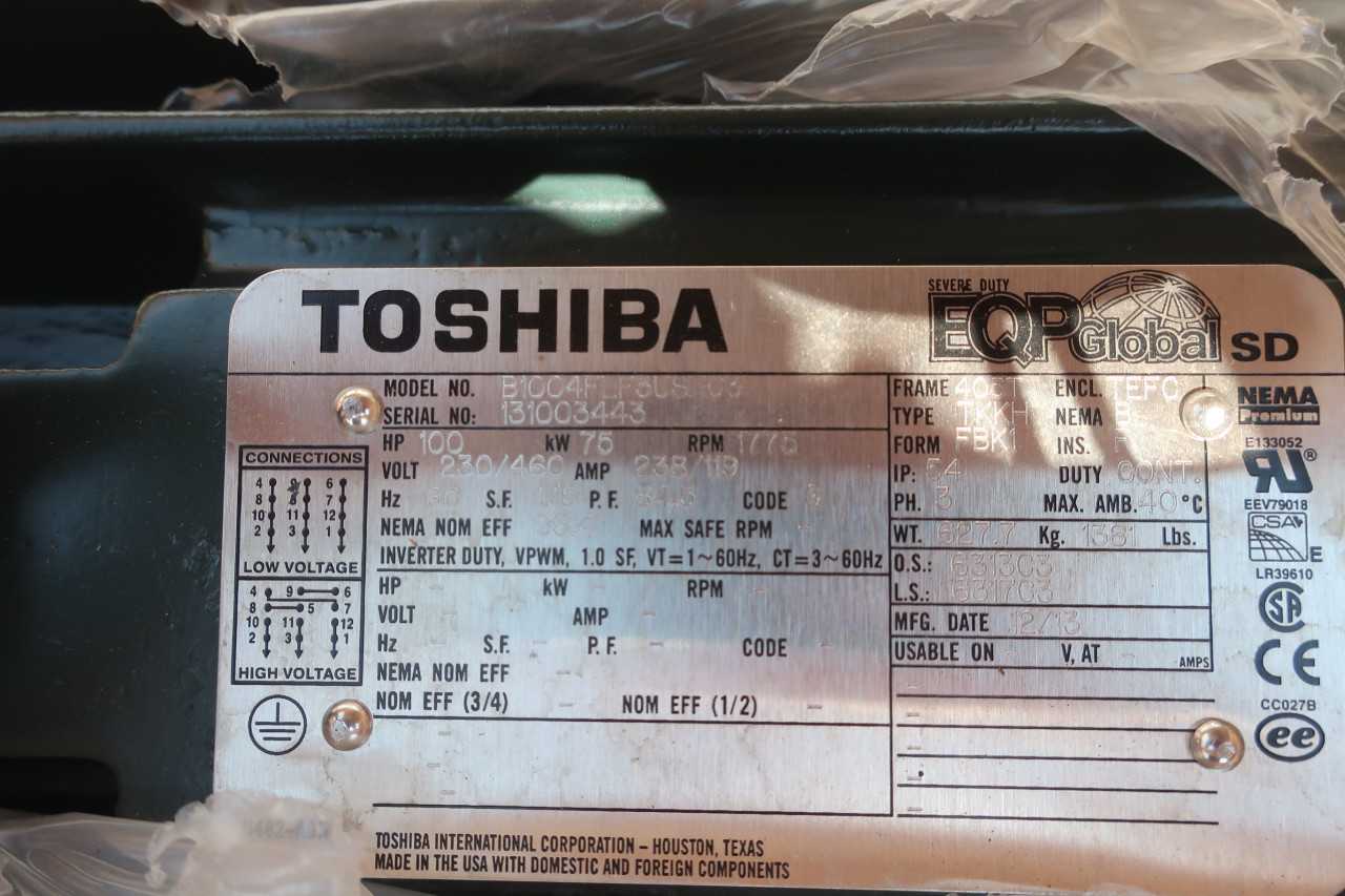TOSHIBA B1004FLF3USH03 100HP 460V 1800RPM - ELECTRIC MOTORS