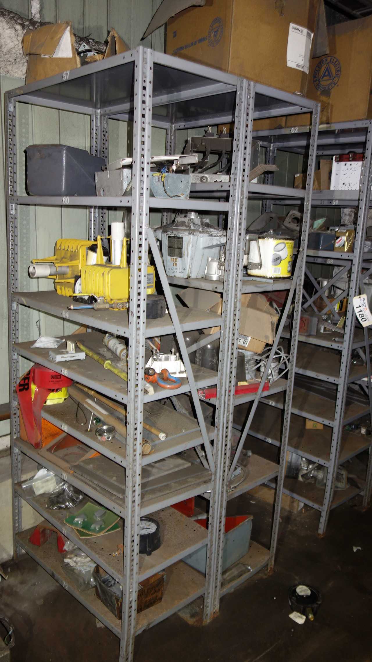 LOT OF 4 SECTIONS STEEL SHELVING WITH SPARE PARTS - SHELVING
