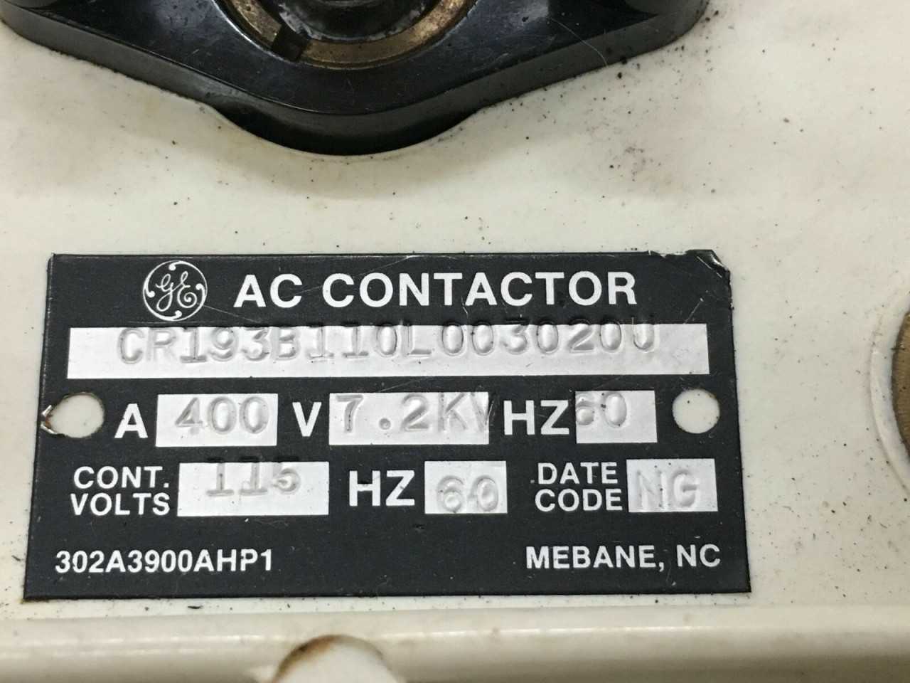 USED GE 400AMP 7.2KV 115VAC COIL AC VACUUM CONTACTOR CR193B110L003020U - CONTACTORS