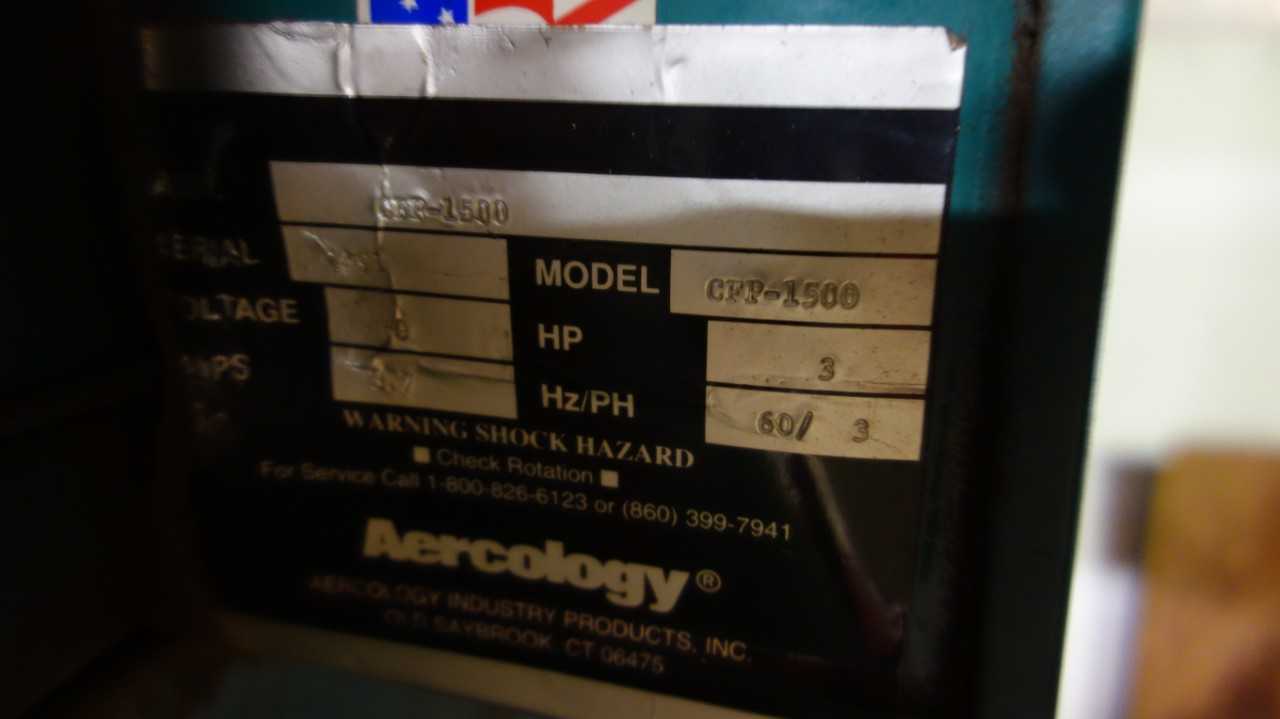 AERCOLOGY CFP-1500 3HP AIR CLEANER DUST FUME COLLECTOR - DUST COLLECTOR