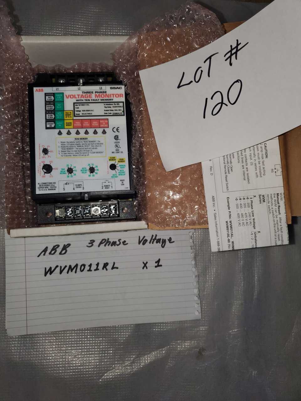 ABB - 3 PHASE VOLTAGE - WVM011RL QTY. 1 - AUTOMATION & CONTROLS ABB - 3 PHASE VOLTAGE - WVM011RL QTY. 1 - AUTOMATION & CONTROLS
