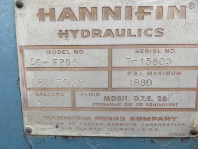 Hannifin Hydraulic Press 24 in X 72 in Bed 28 ton Cap - MACHINING ACCESSORIES & TOOLING