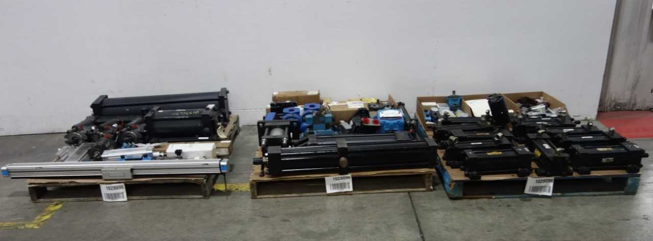 3 PALLETS OF ASSORTED HYDRAULIC AND PNEUMATIC PARTS AND ACCESSORIES - PNEUMATIC POWER TOOL