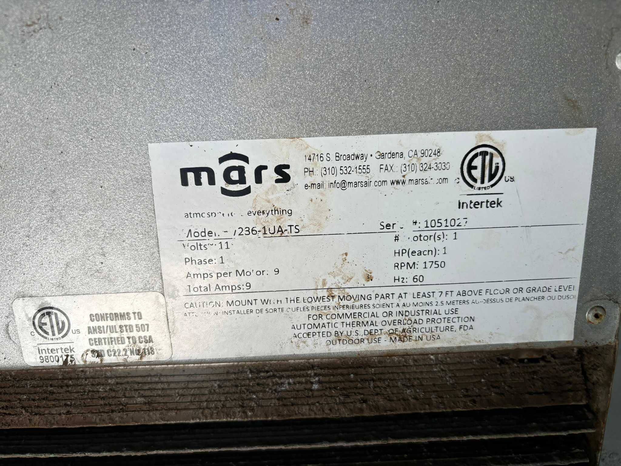 MARS 236-1UA-TS AIR CURTAIN - AIR CURTAIN
