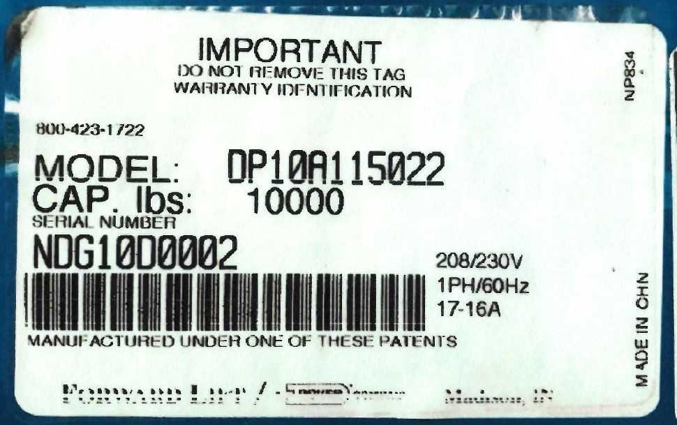 2 Post Vehicle Lift - MATERIAL HANDLING
