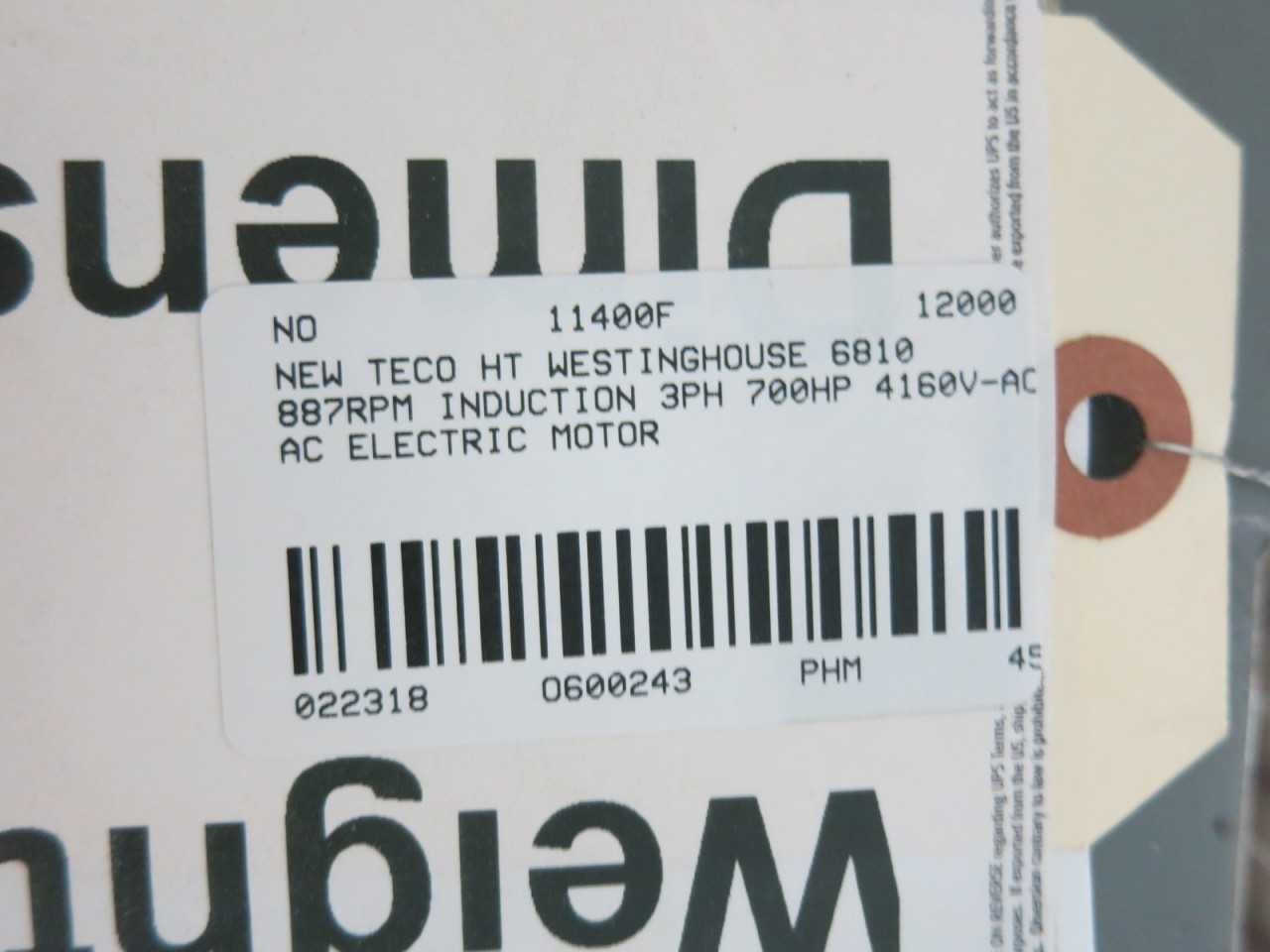 TECO WESTINGHOUSE 6810 887RPM 3PH 700HP 4160V-AC MOTOR - ELECTRIC MOTORS