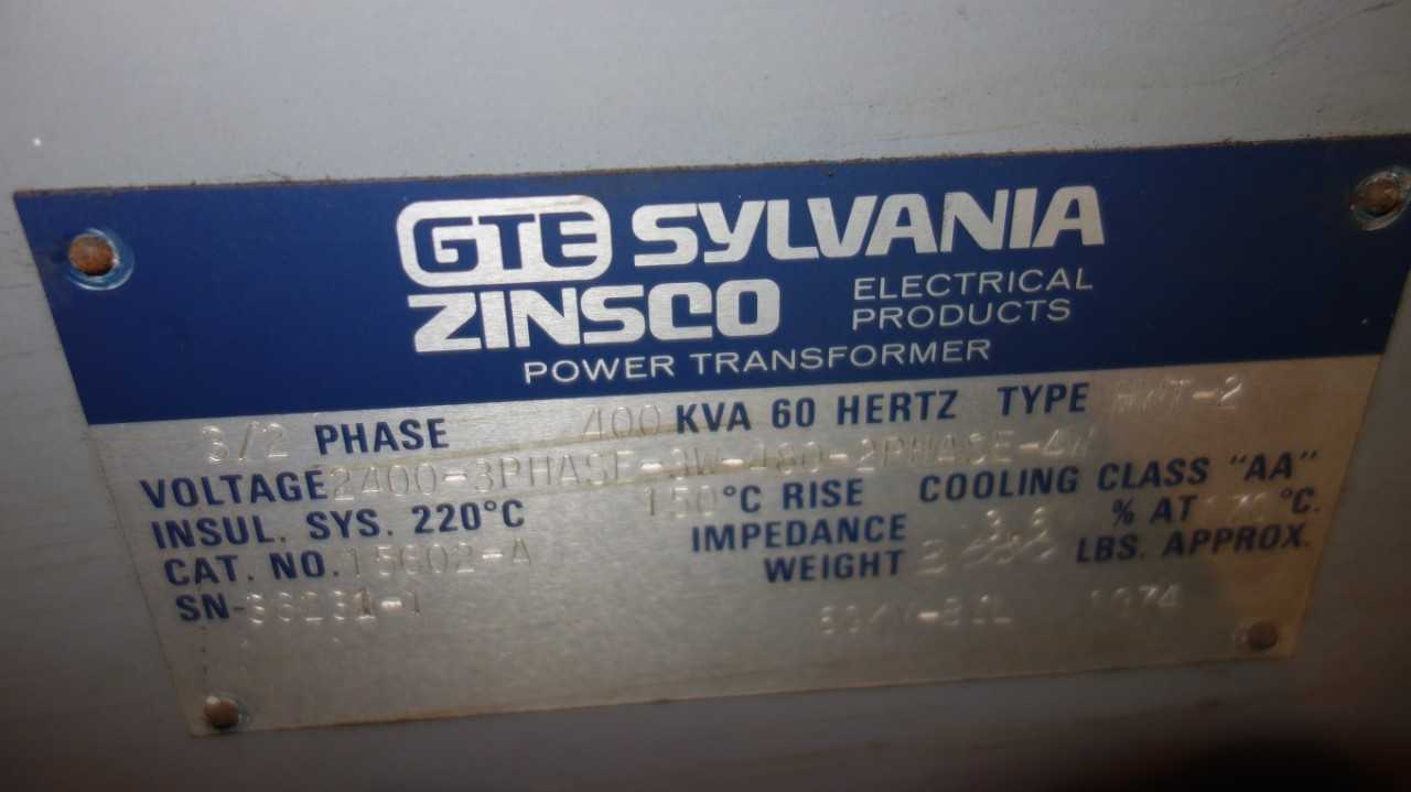 MGM TRANSFORMER 1000KVA 2400V 480Y/277V & GTE SYLVANIA 400KVA 2400V TRANSFORMER - CONTROL TRANSFORMERS