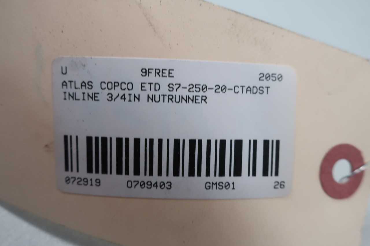 ATLAS COPCO ETD S7-250-20-CTADST STRAIGHT DRIVE 3/4IN NUTRUNNER - ELECTRIC POWER TOOLS