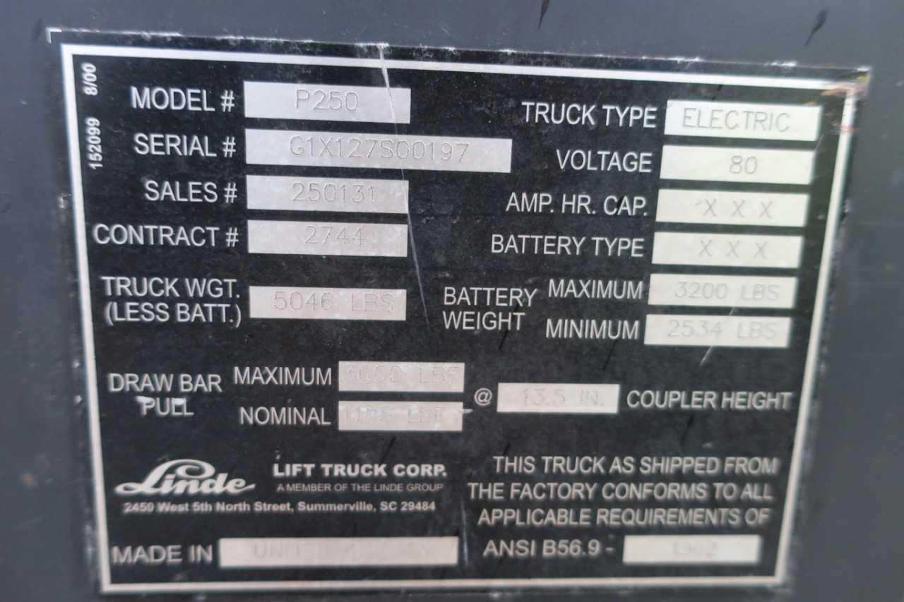 LINDE P250 80V ELECTRIC LOAD TRANSPORTER W/O BATTERY - ELECTRICAL COMPONENTS