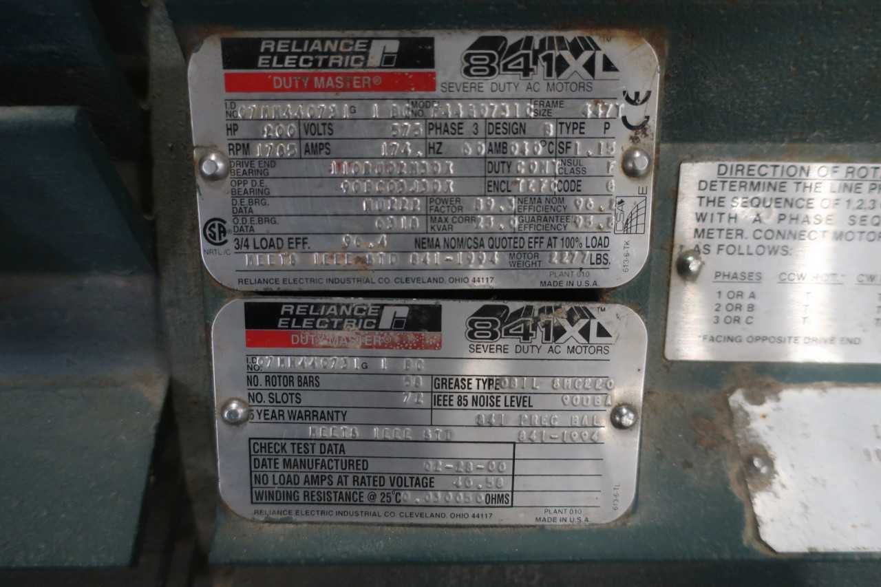 RELIANCE 07NN440731 MOTOR 200HP 575V 1785 RPM 3PH 44TT - ELECTRIC MOTORS