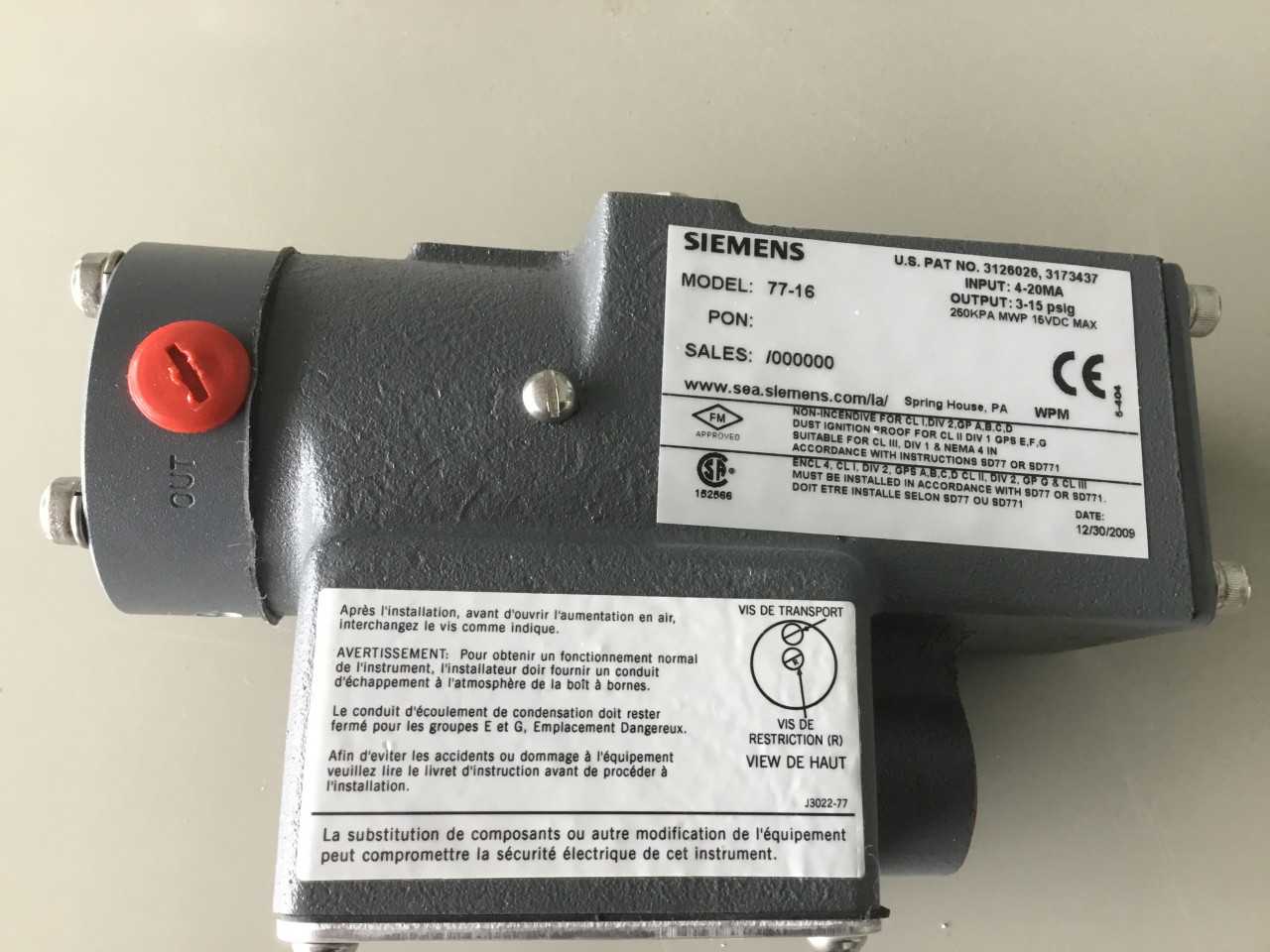 NEW Siemens I-P Transducer - INSTRUMENTATION