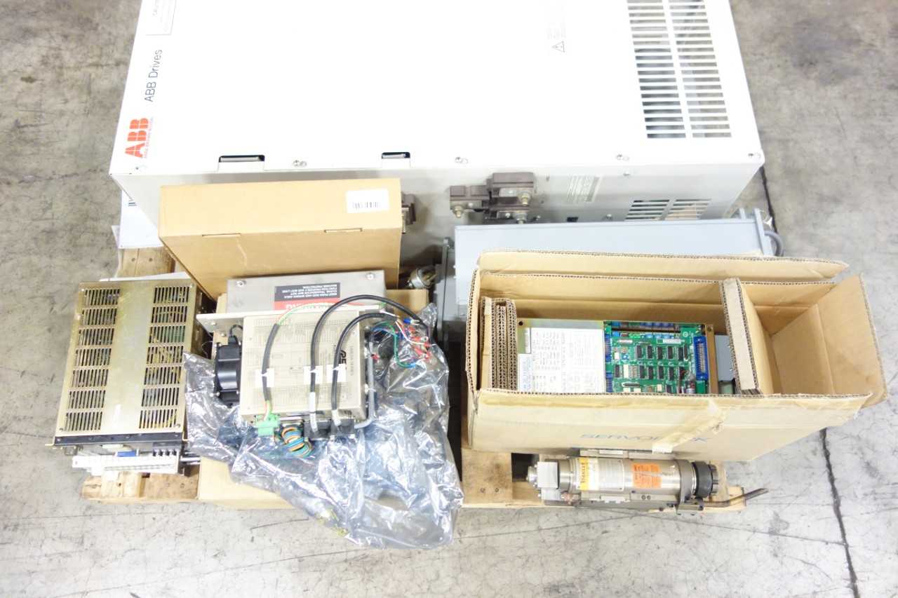 1 PALLET OF MOTOR DRIVE, CONTROLS, SERVO DRIVE, WELDING & CUTTING TOOL, SERVO AMP, CIRCUIT BOARD- ABB. FOXBORO, STANLEY, REXA, FUJITSU, MITSUBISHI - SERVO