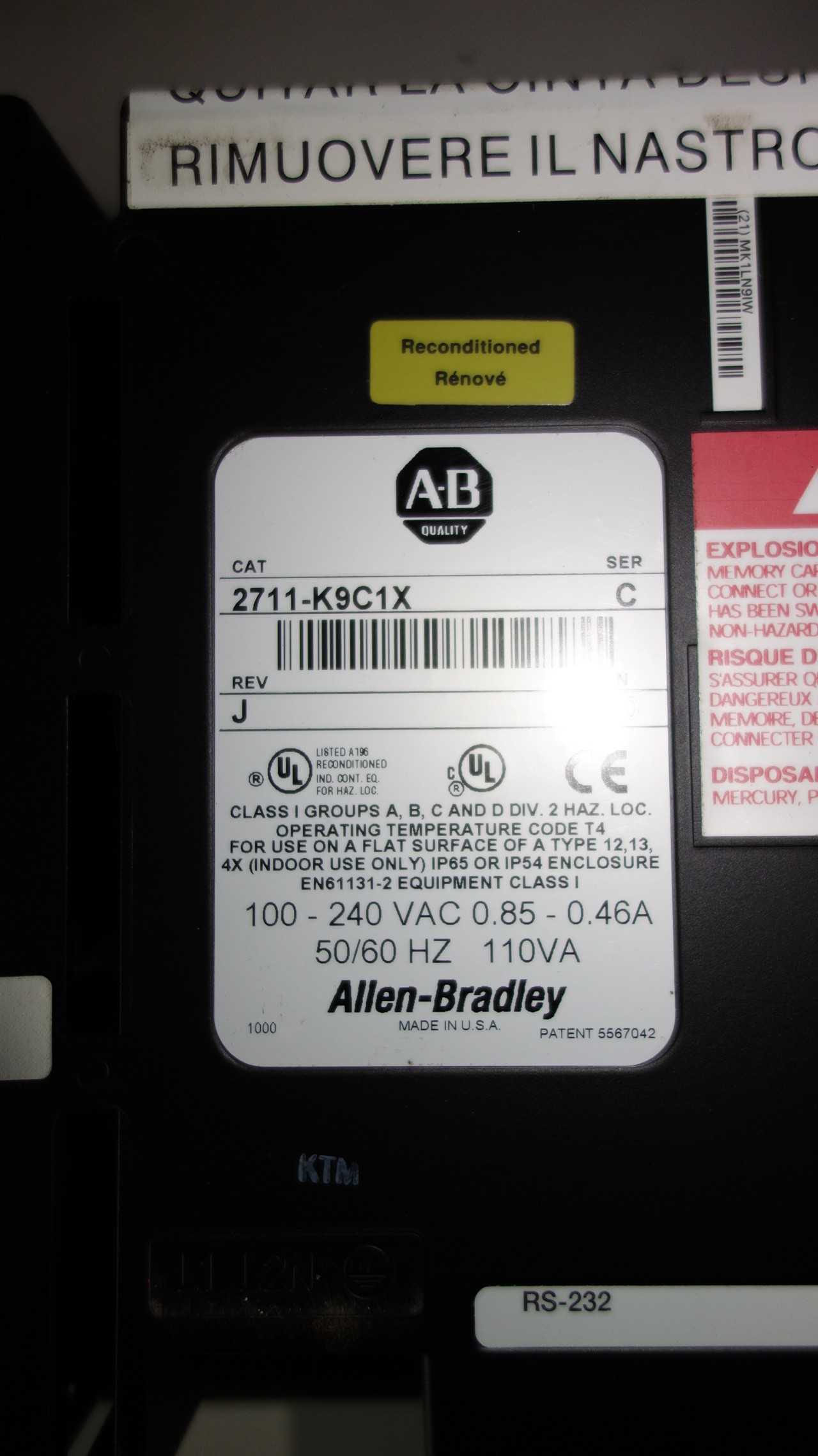 ALLEN BRADLEY 2711-K9C1X PANELVIEW 900 OPERATOR - AUTOMATION & CONTROLS
