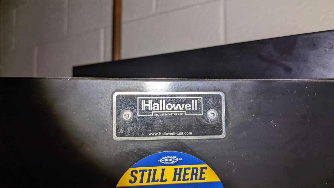 Lot of 3 hallowell steel wall cabinets with shelves. - TOOL STORAGE