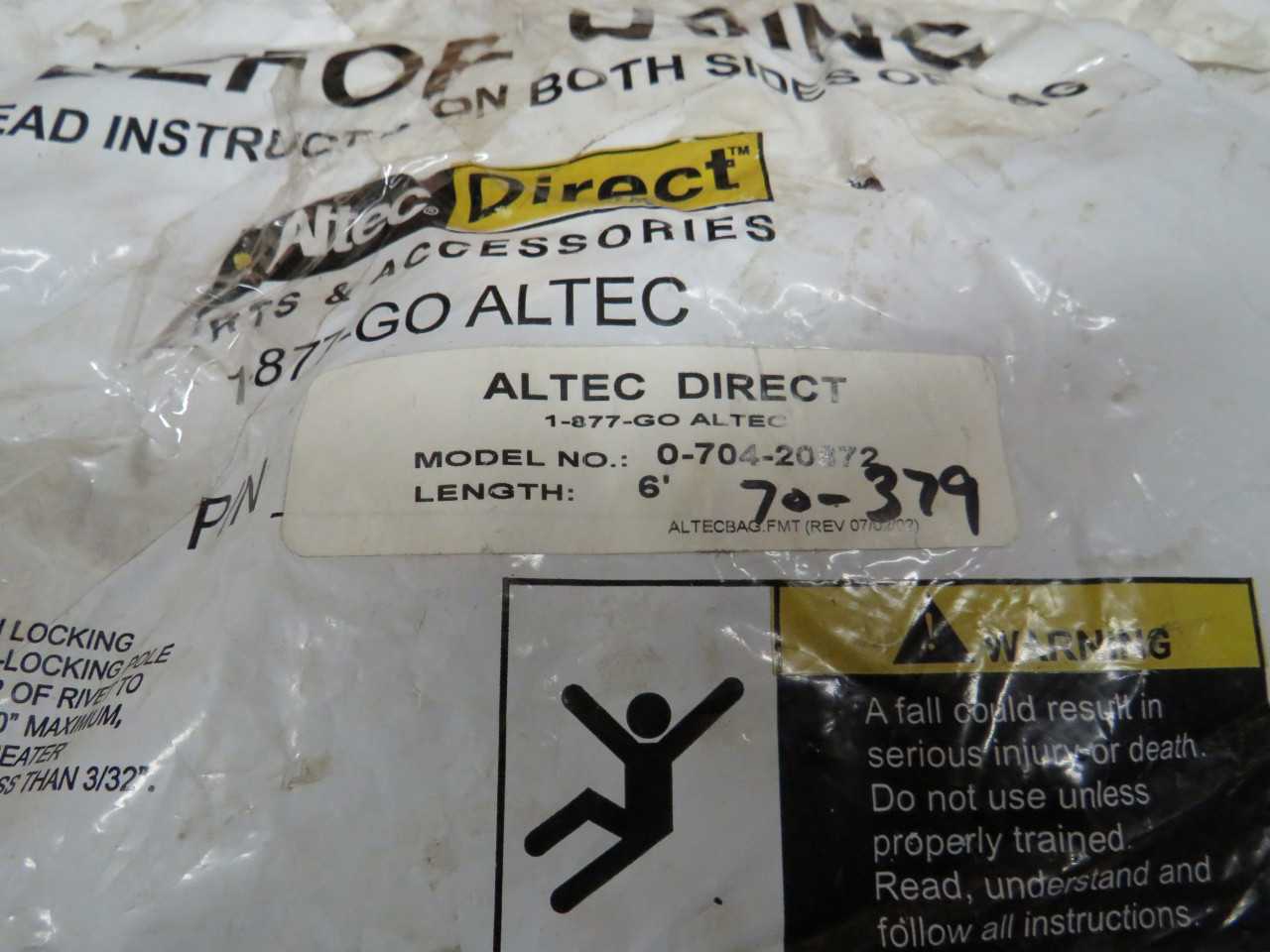 LOT OF 2 ALTEC DIRECT & NORTH, FP100 FALL PROTECTION EQUIPMENT, 0-704-20872 - SAFETY EQUIPMENT