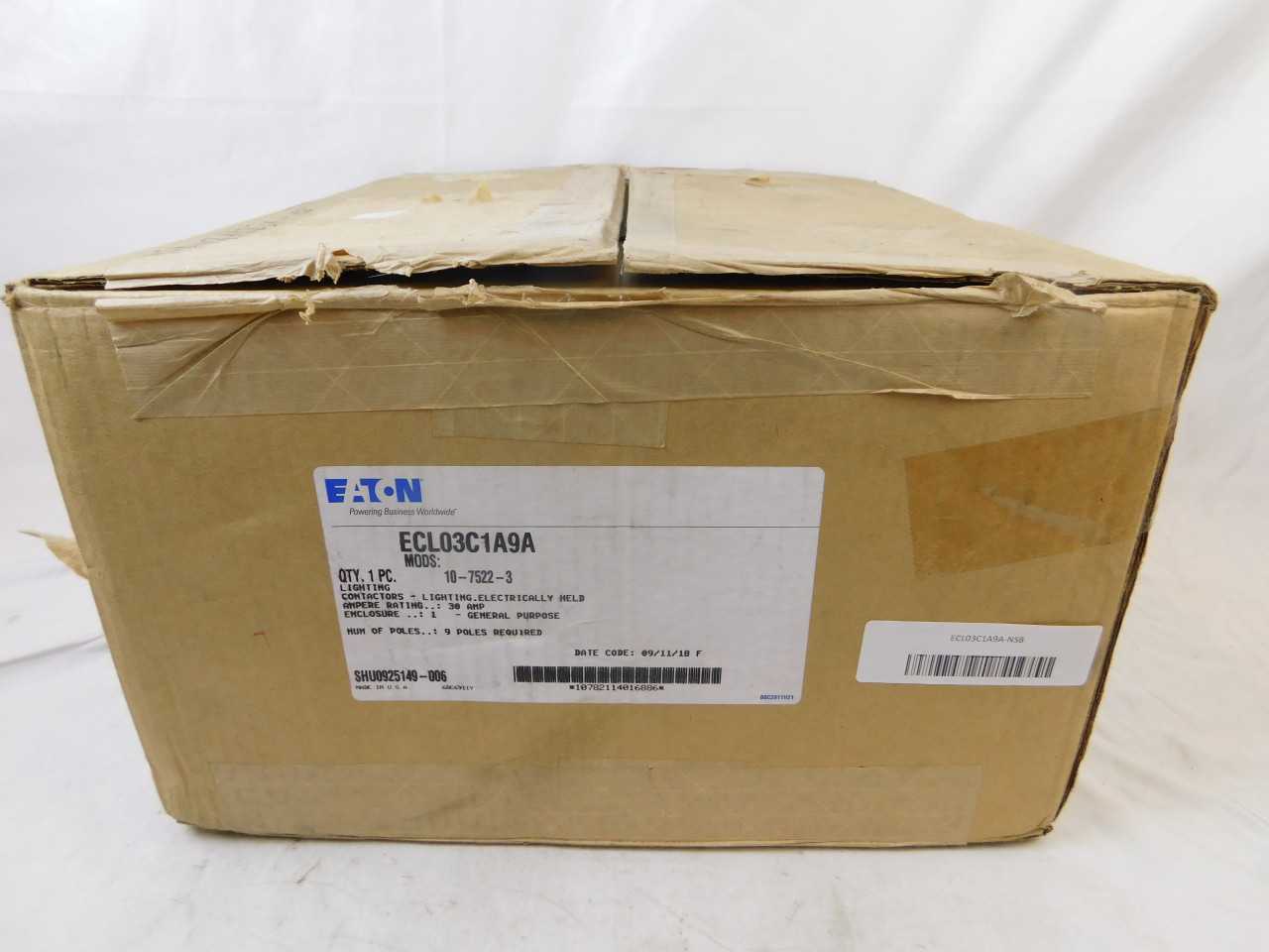 Quantity of 1 New Surplus Eaton ECL03C1A9A Lighting Contactor Electrically Held 9P 30A 120V NEMA 1 - CONTACTORS