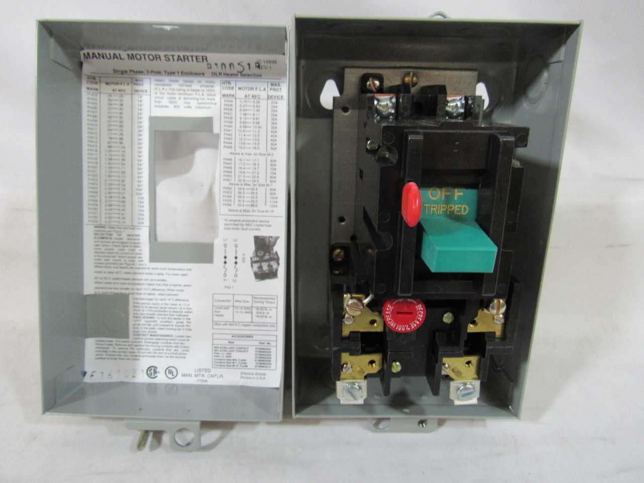 1x Eaton B100S1B Manual Starter Enclosed - MOTOR STARTERS