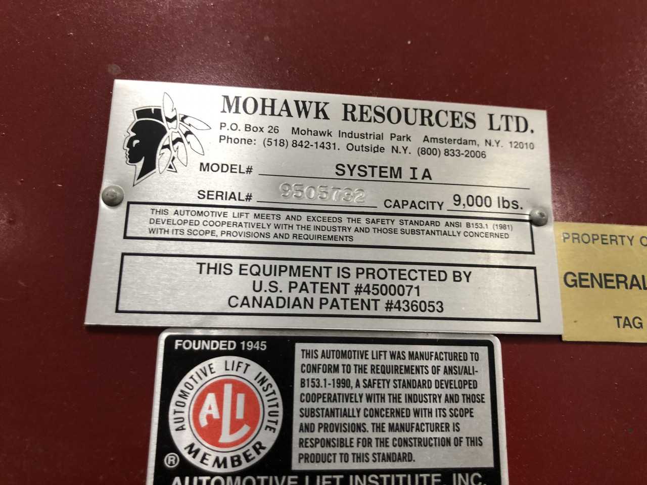 Mohawk Hydraulic Hoist - LIFTING EQUIPMENT