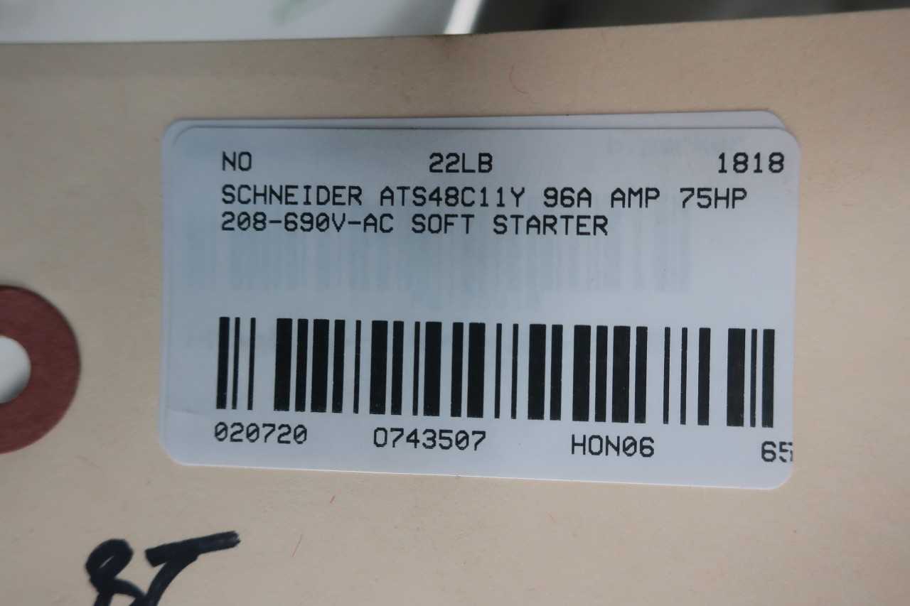 SCHNEIDER ATS48C11Y SOFT STARTER 96A AMP 75HP 208-690V-AC - MOTOR STARTERS