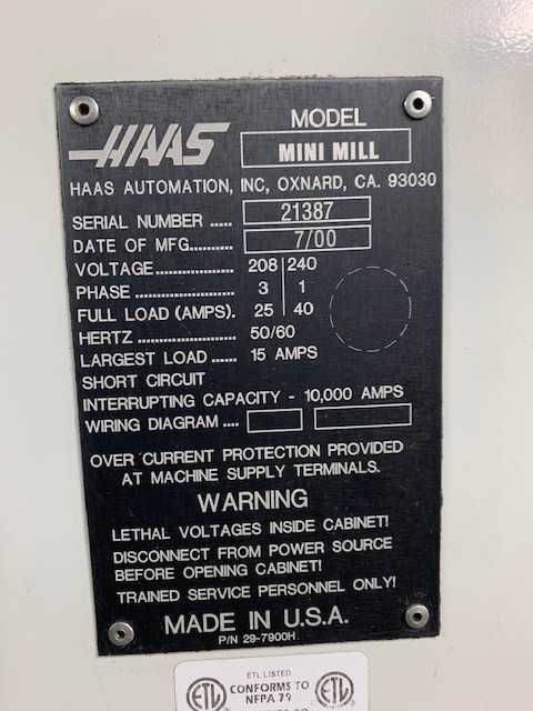 2000 Haas Mini Mill CNC Vertical Machining Center - MACHINE TOOLING