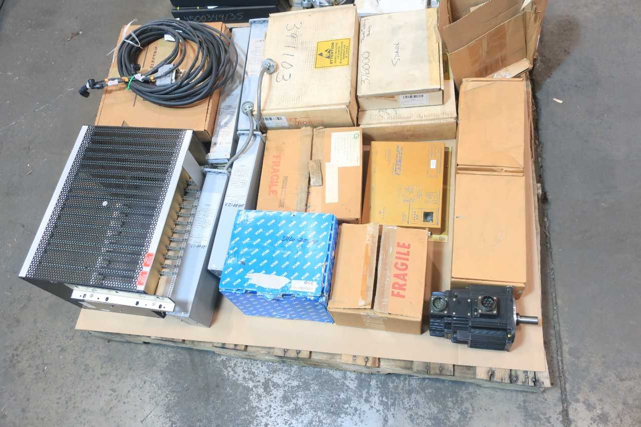 2 PALLETS OF ASSORTED ELECTRICAL CONTROLS, SERVO MOTOR, PROCESSOR CONTROLS, MOTOR DRIVE, CHASSIS RACK, LIGHT CURTAIN, LASER SCANNER, SERVO DRIVE- ALLEN BRADLEY, YASKAWA, SICK, WESTINGHOUSE, FOXBORO, EATON, SCHNEIDER, B&R AUTOMATION, GE FANUC - AUTOMATION & CONTROLS