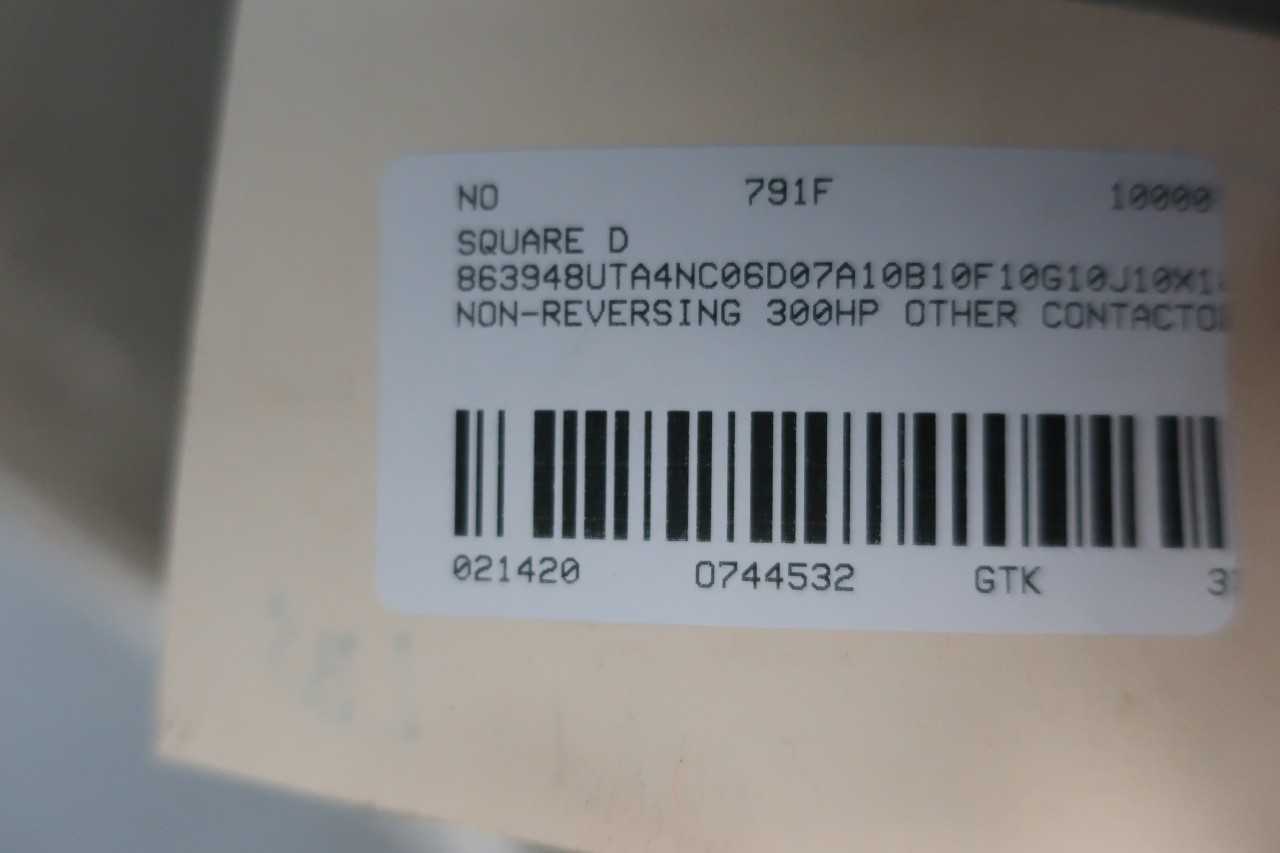 SQUARE D 863948UTA4NC06D07A10B10F10G10J10X10E224 NON-REVERSING CONTACTOR 300HP - CONTACTORS