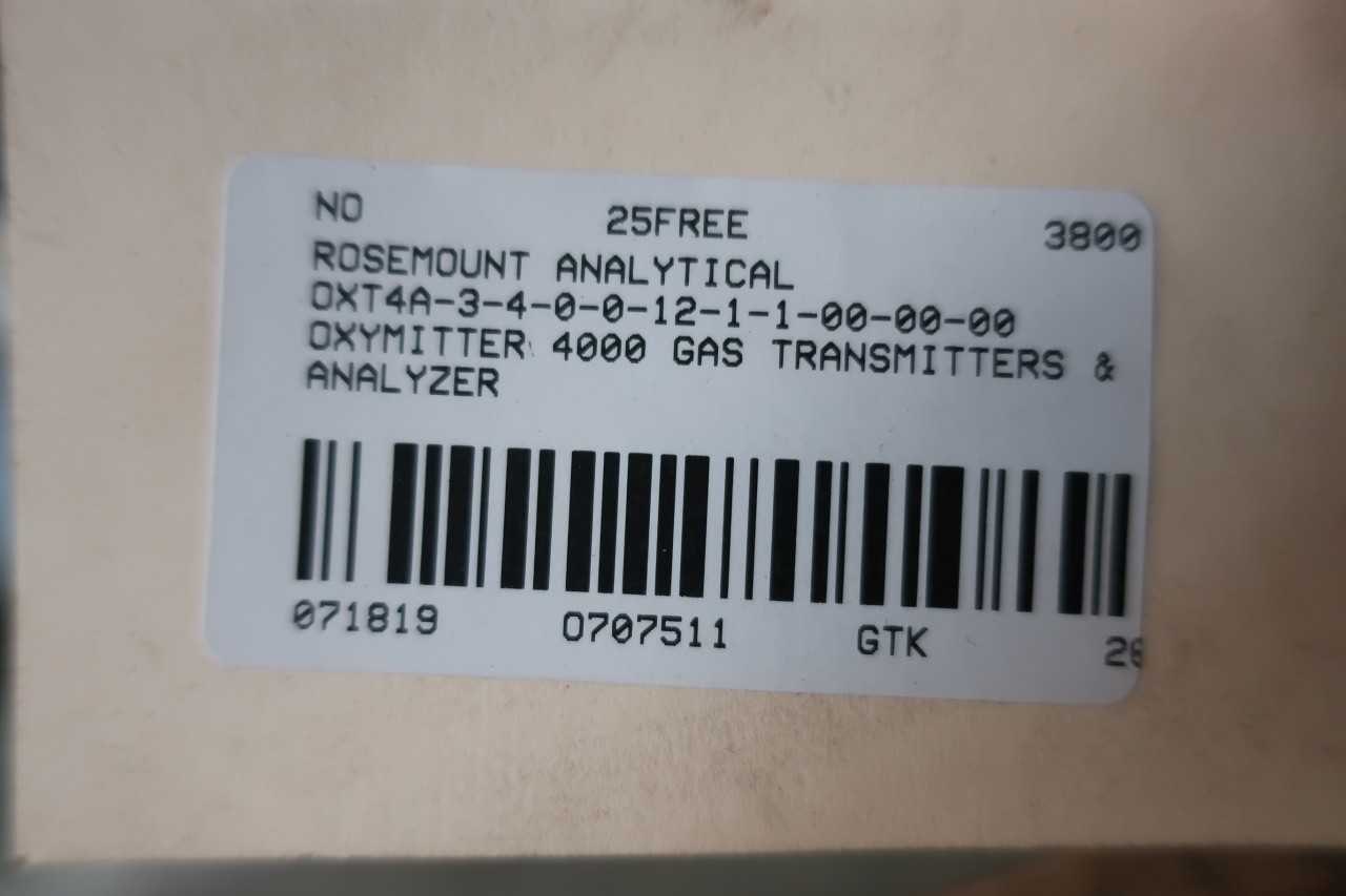 ROSEMOUNT ANALYTICAL OXT4A 3 4 0 0 12 1 1 00 00 00 OXYMITTER 4000 GAS TRANSMITTERS ANALYZER - INSTRUMENTATION