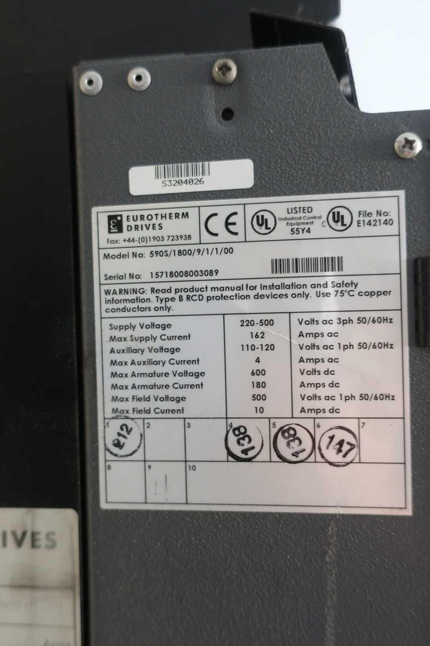 EUROTHERM 590S/1800/9/1/1/00 240/500V-DC 100HP DC DRIVE - MOTOR DRIVES