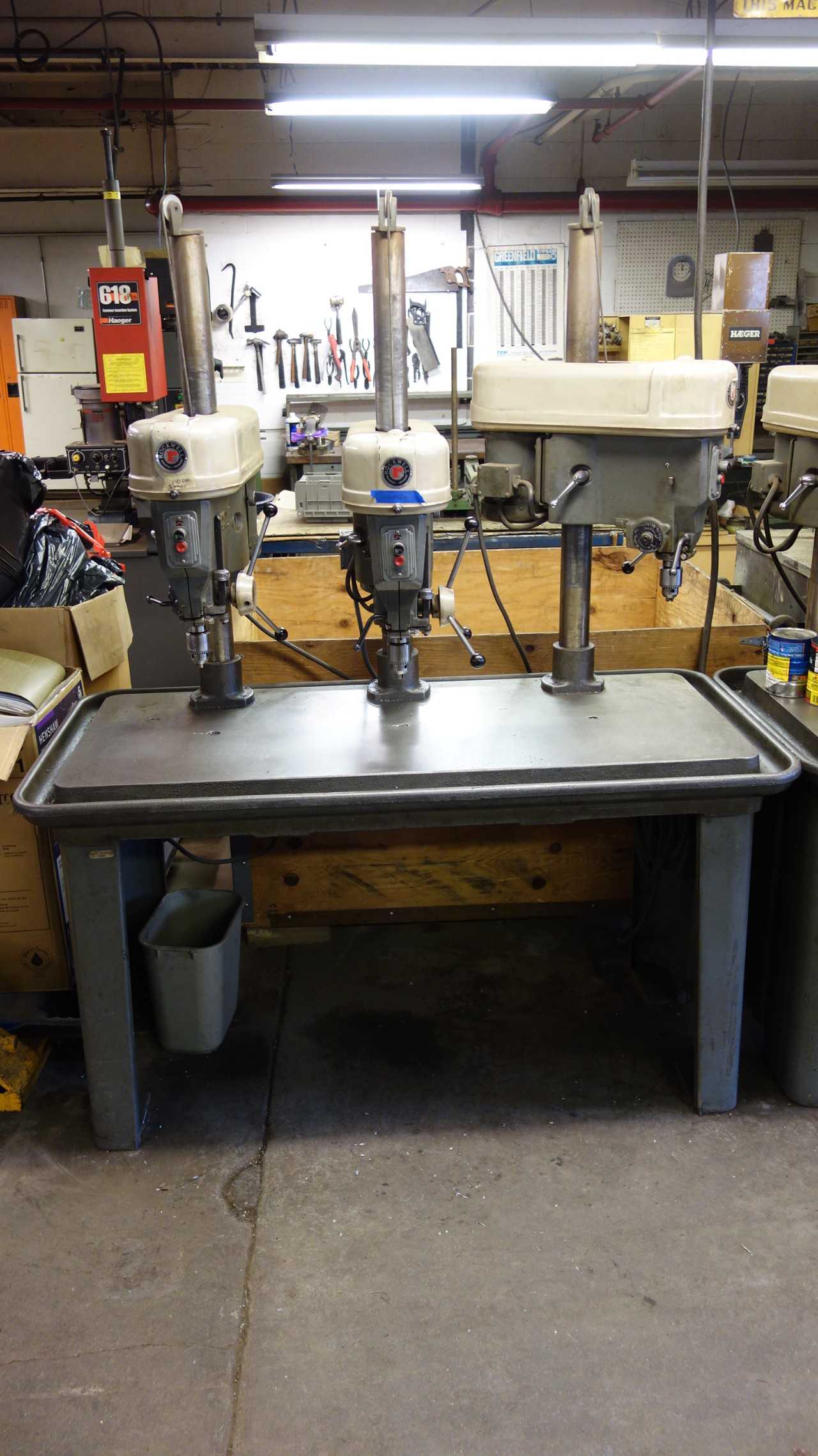 DELTA ROCKWELL 15-665 TRIPLE 15IN DRILL PRESS WORK TABLE STATION, 6 SPEED - UPRIGHT DRILL PRESSES