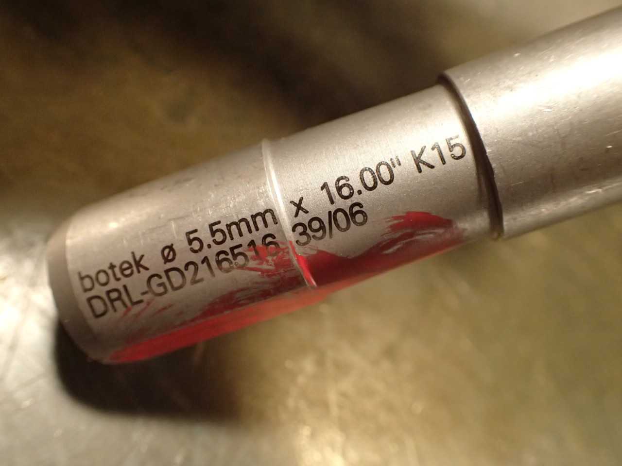 Botek 5.5mm x 16" OAL Coolant Fed Deep Hole Gun Drill: Carbide Tipped - MACHINING ACCESSORIES & TOOLING