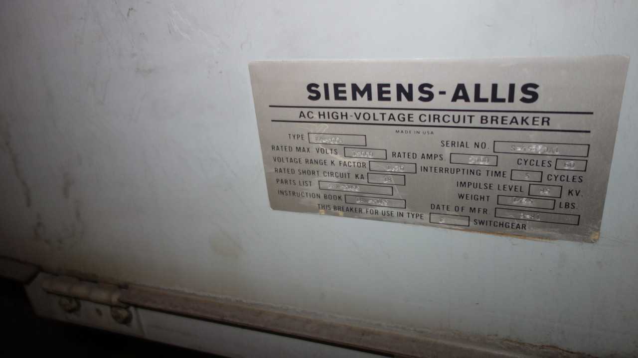 SIEMENS ALLIS EC-500B 2000A SWITCHGEAR BREAKER - CIRCUIT BREAKERS